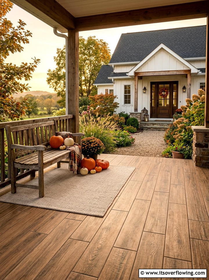Wood look porcelain tile - 25 front porch ideas with tile floor
