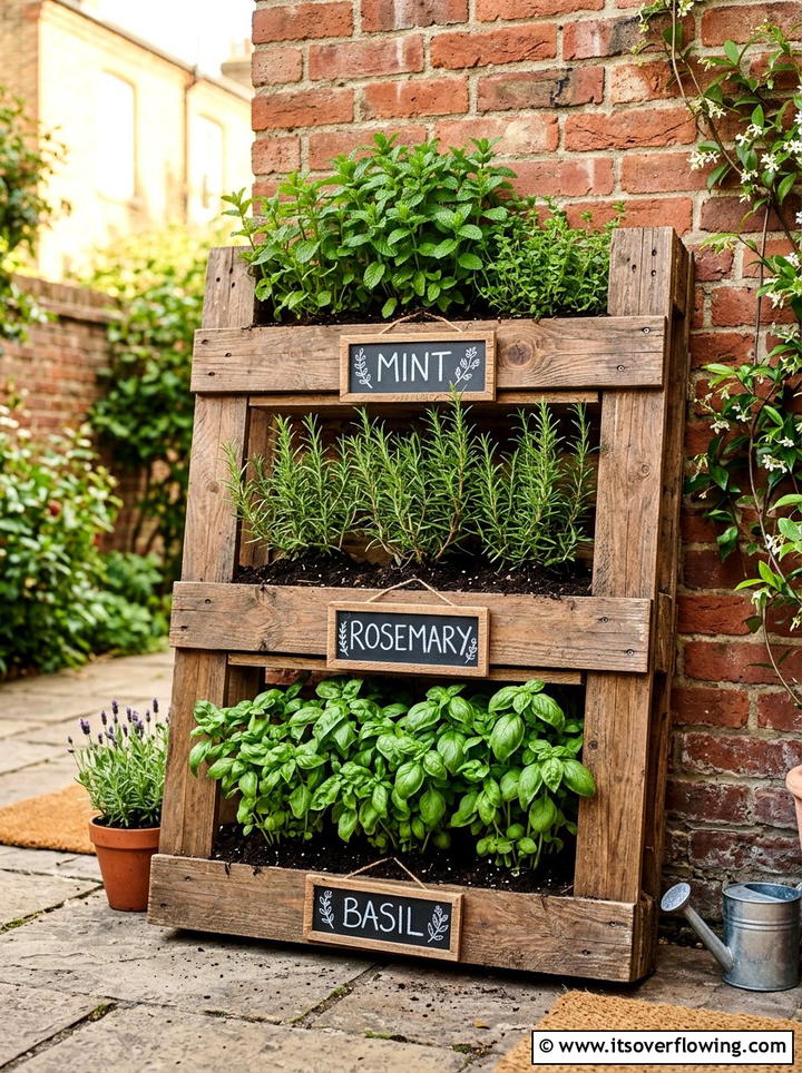 Wood pallet herb garden - 25 upcycled garden ideas with kids projects