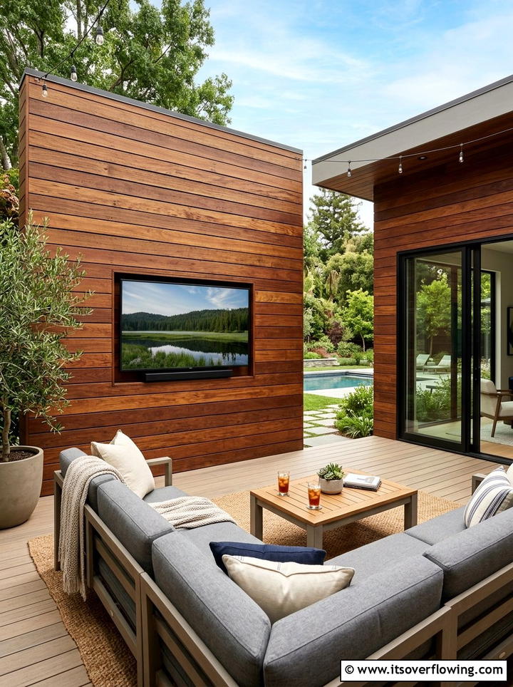 Wood plank accent wall - 25 backyard ideas with privacy screens