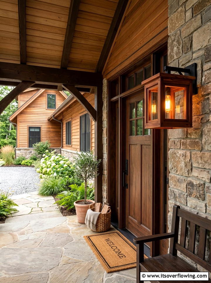 Wood porch light - 25 front porch decor ideas with natural wood