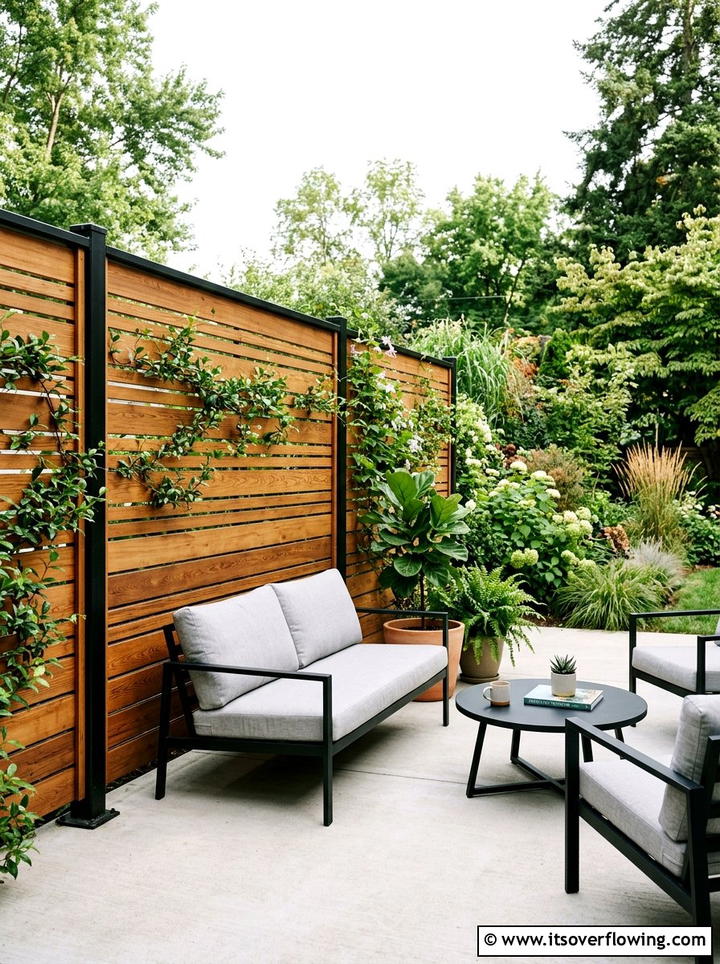Wood privacy screen - 25 front porch ideas with concrete floor