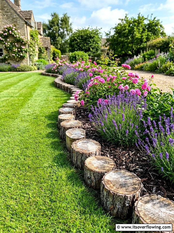 Wood slice edging - 25 garden decor ideas with reclaimed wood