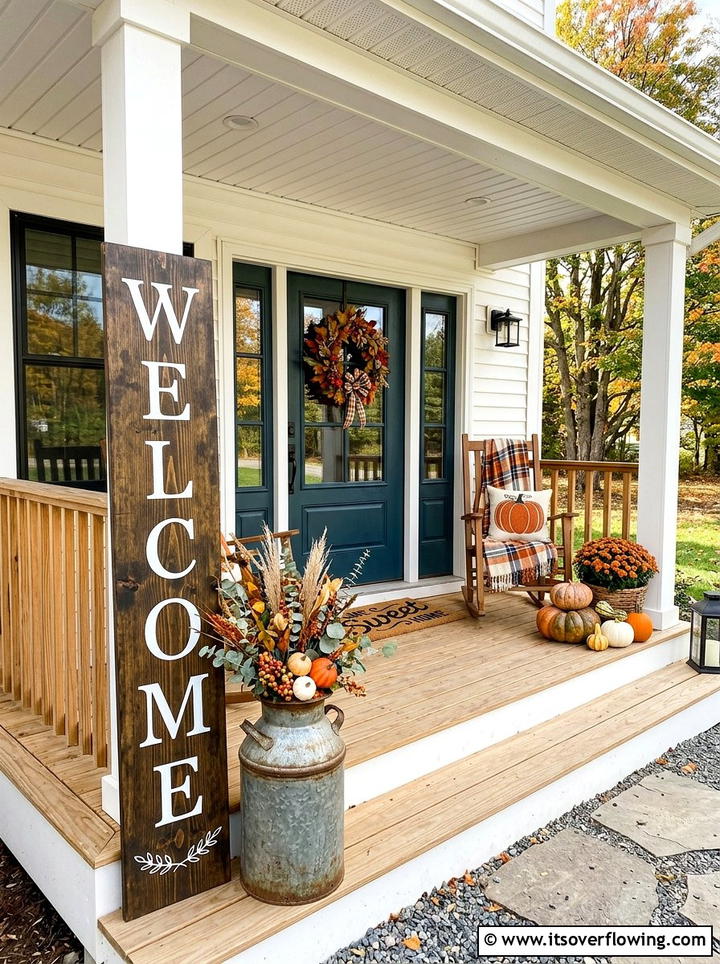 Wood welcome sign - 25 front porch decor ideas with natural wood
