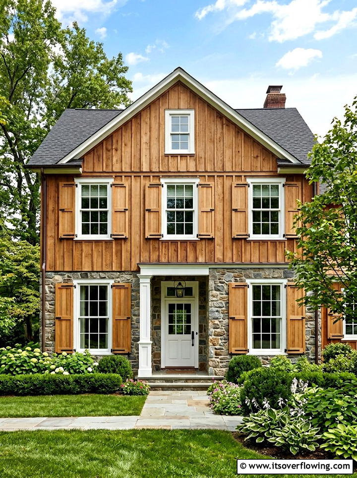 Wood window shutter - 25 front porch decor ideas with natural wood