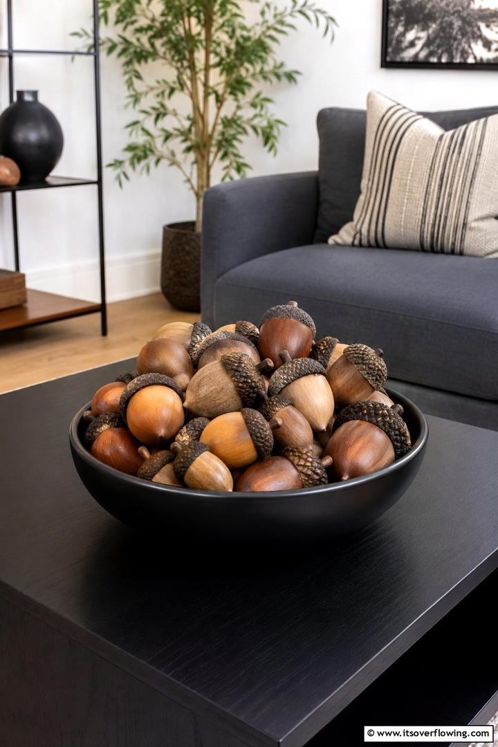 Wooden Acorn Caps Bowl Filler - 50 Wooden Fall Decor Ideas Roundup- Cozy Accents Galore