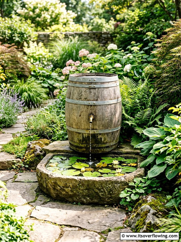 Wooden Barrel Fountain - 25 creative garden ideas diy