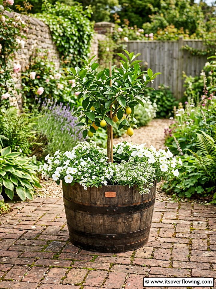 Wooden Barrel Garden Planter - 25 garden ideas with old furniture