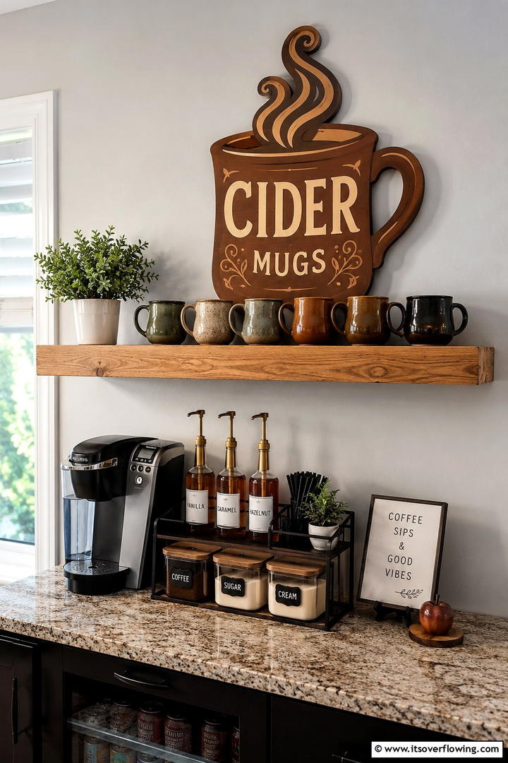 Wooden Cider Mug Display - 50 Wooden Fall Decor Ideas Roundup- Cozy Accents Galore