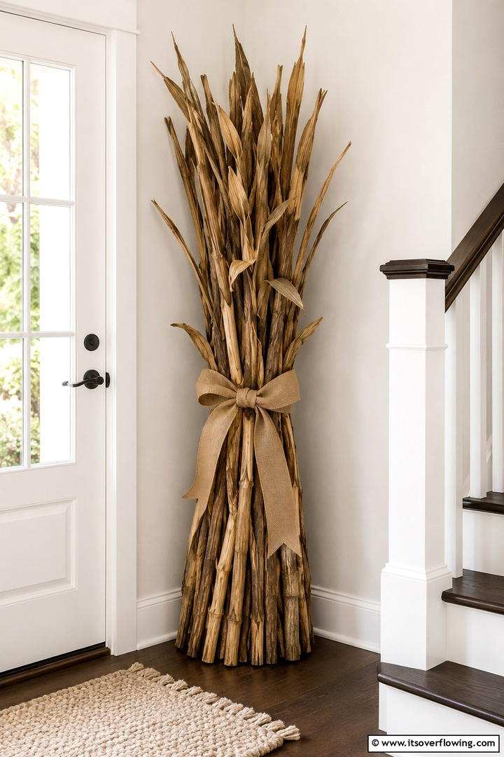 Wooden Corn Stalk Bundle Decoration - 50 Wooden Fall Decor Ideas Roundup- Cozy Accents Galore
