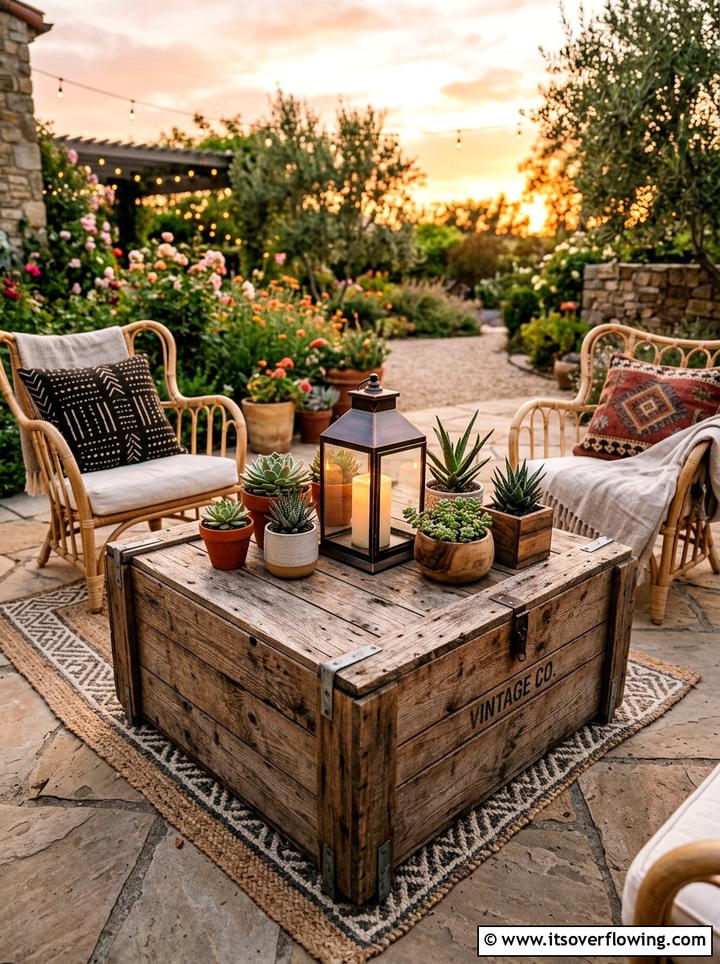Wooden Crate Coffee Table - 25 recycled garden ideas for patio decor