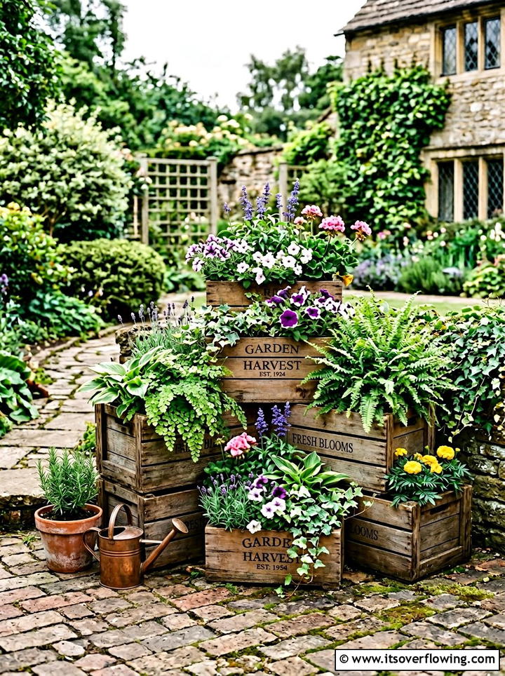 Wooden Crate Corner Garden - 25 cheap garden ideas with simple planters