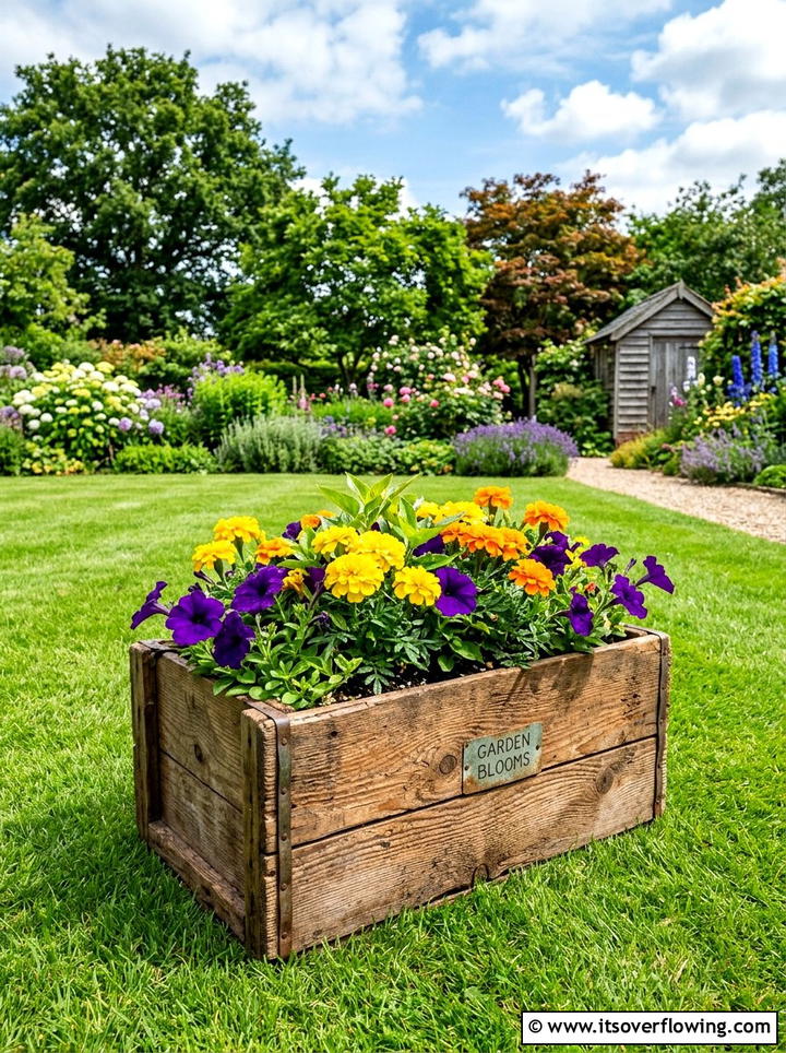 Wooden Crate Planter - 25 garden decor ideas with crates