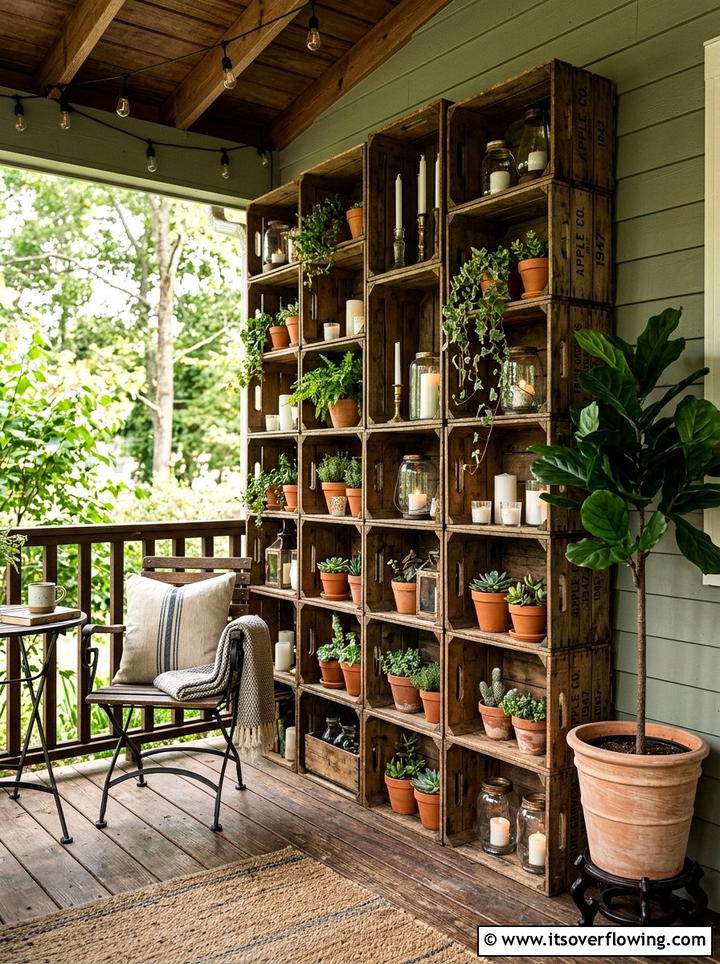 Wooden Crate Shelving - 25 reusing old things ideas for porch