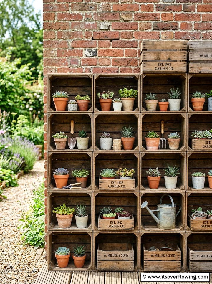 Wooden Crate Shelving - 25 upcycled garden ideas for year round decor