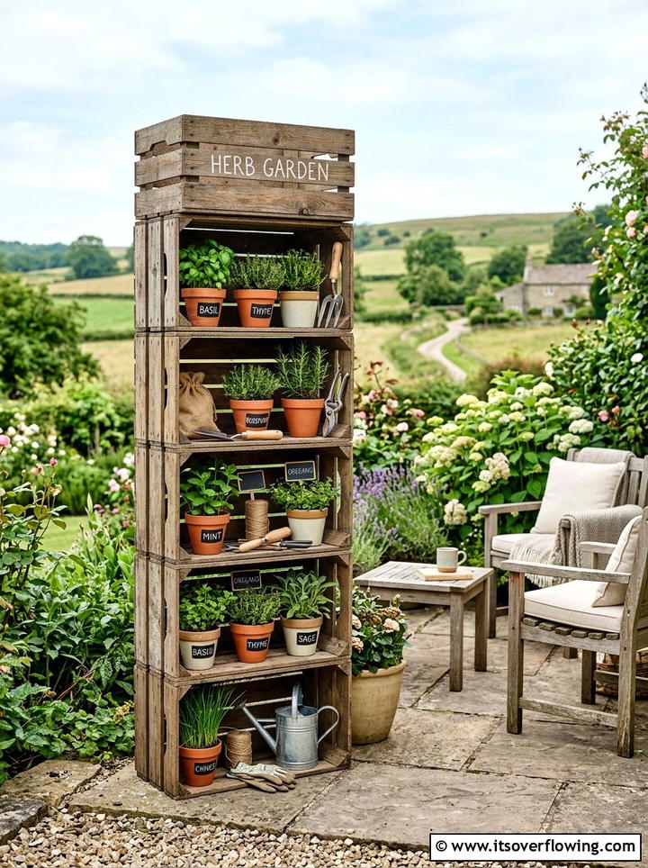 Wooden Crate Shelving For Patio - 25 upcycled garden ideas for small gardens