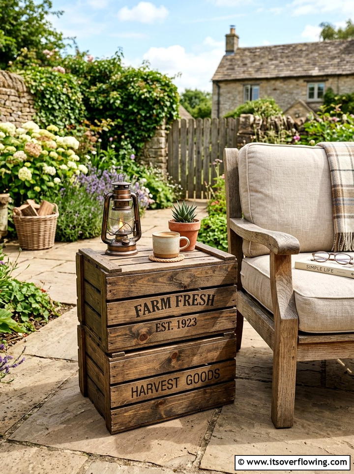 Wooden Crate Side Table - 25 front porch decor ideas on a budget