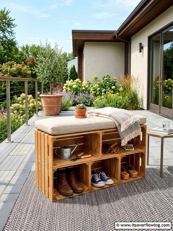 Wooden Crate Storage Bench - 25 upcycled garden ideas with modern style