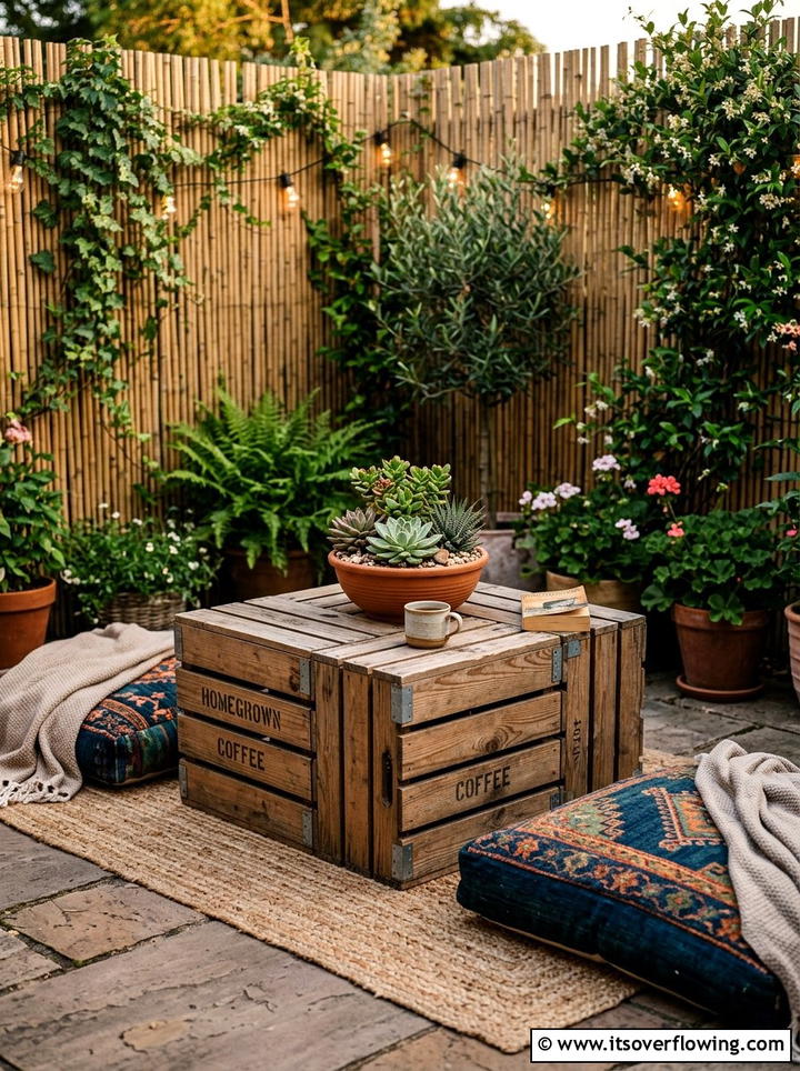 Wooden Crate Table - 25 upcycled garden ideas with outdoor tables