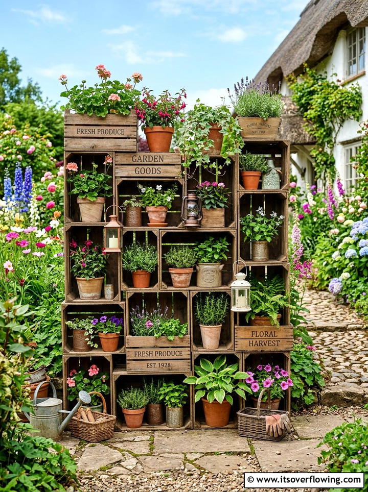 Wooden Crate Wall - 25 garden ideas with vertical gardens