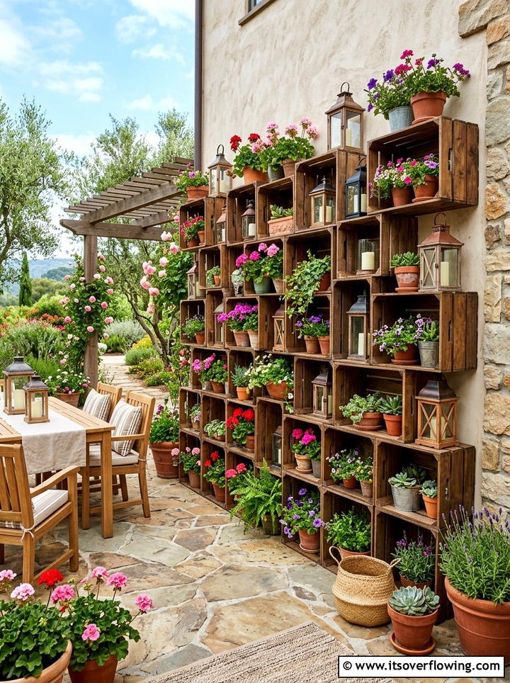 Wooden Crate Wall - 25 cheap garden ideas with vertical gardens