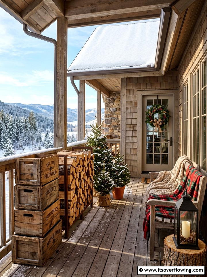Wooden Crate Winter Porch - 25 front porch ideas with winter decor