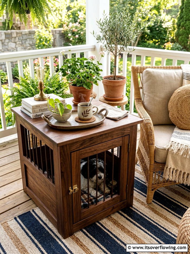 Wooden Dog Crate Porch Table - 25 front porch ideas with dog friendly setup