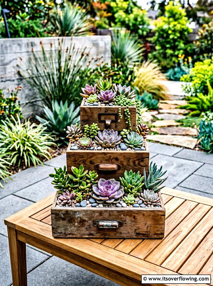 Wooden Drawer Succulent Planter - 25 reusing old things ideas for yard art
