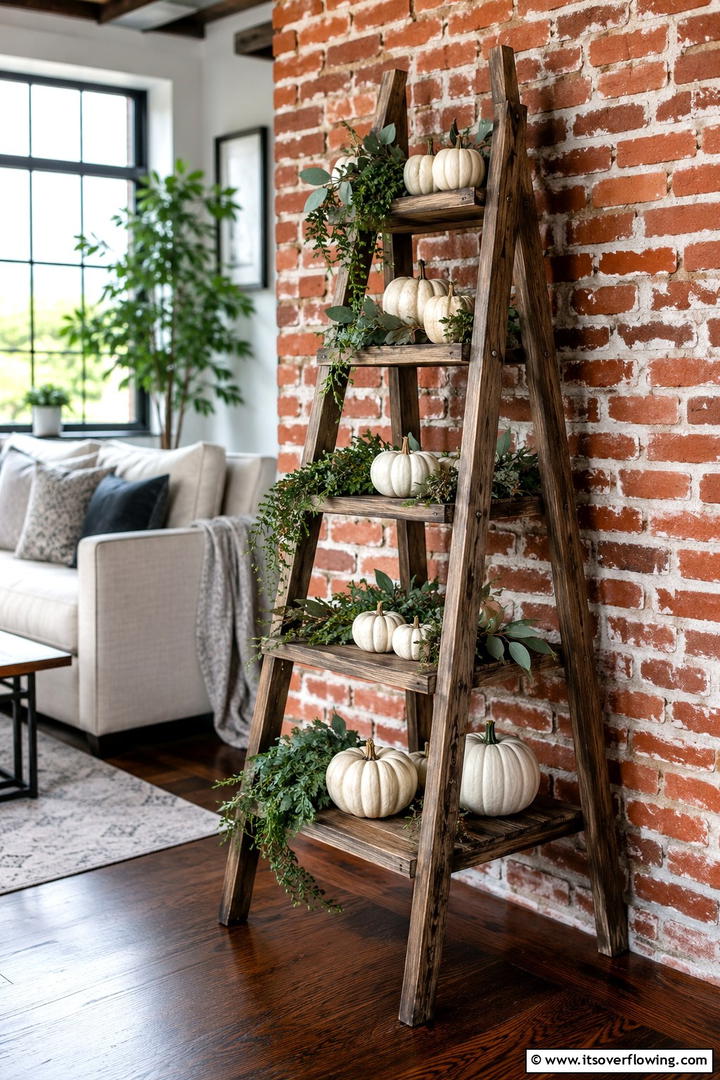 Wooden Fall Ladder Shelf Display - 50 Wooden Fall Decor Ideas Roundup- Cozy Accents Galore