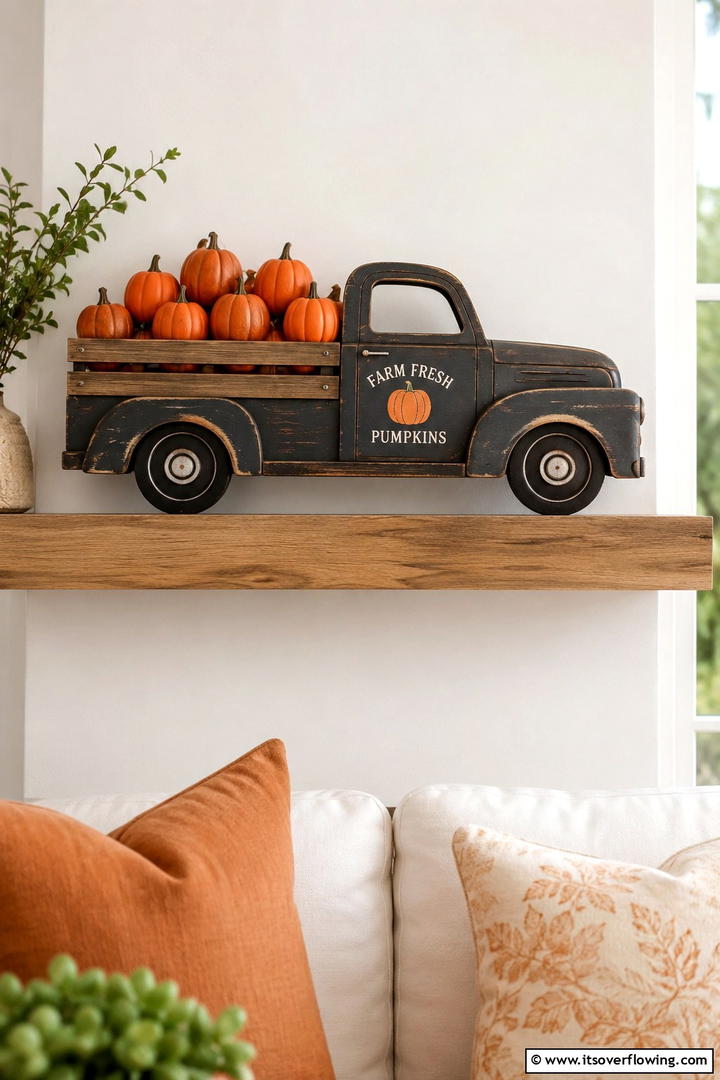 Wooden Fall Truck with Pumpkin Load - 50 Wooden Fall Decor Ideas Roundup- Cozy Accents Galore