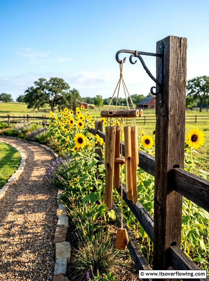 Wooden Fence Post Chime - 25 backyard decorating ideas with wind chimes