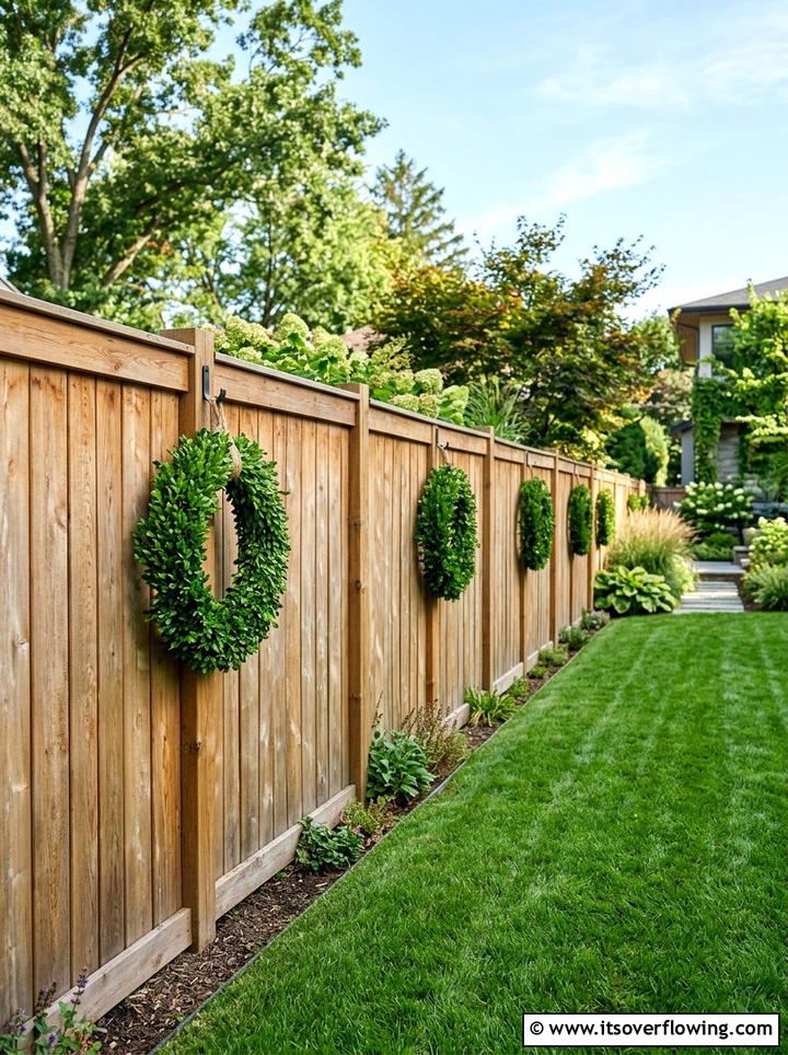 Wooden Fence Wreath - 25 garden decor ideas with seasonal wreaths