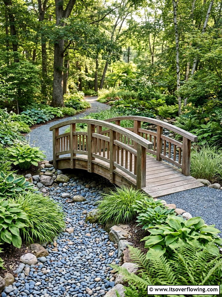 Wooden Footbridge Over Dry Stream - 25 backyard ideas with dry creek bed