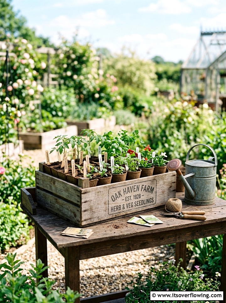 Wooden Fruit Crate Seedling Station - 25 recycled garden ideas with seed starting trays