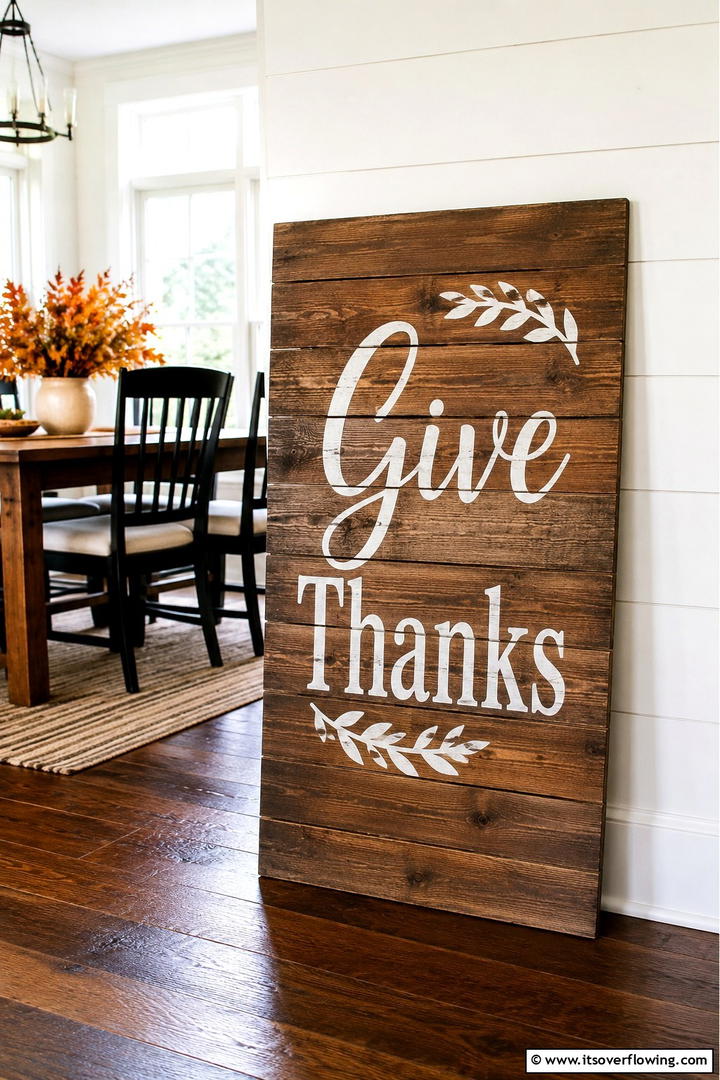Wooden Give Thanks Pallet Sign - 50 Wooden Fall Decor Ideas Roundup- Cozy Accents Galore