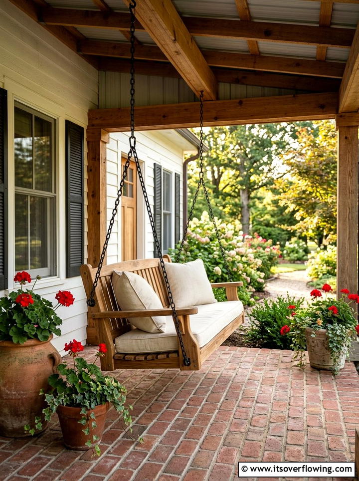 Wooden Hanging Bench - 25 front porch ideas with hanging chair
