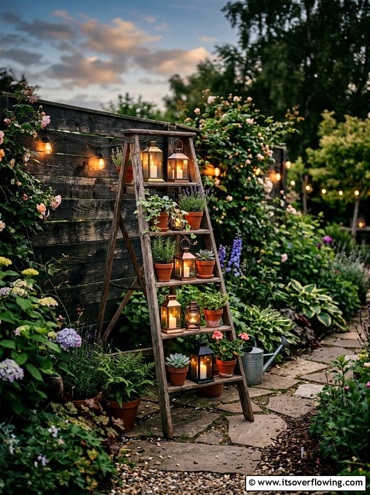 Wooden Ladder Candle - 25 garden decor ideas with candles