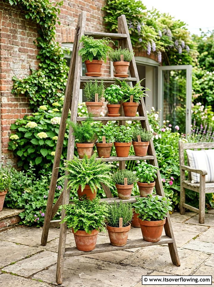 Wooden Ladder Plant Stand - 25 reusing old things ideas for seasonal garden decor