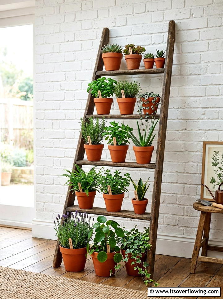 Wooden Ladder Plant Stand - 25 recycled garden ideas for backyard decor