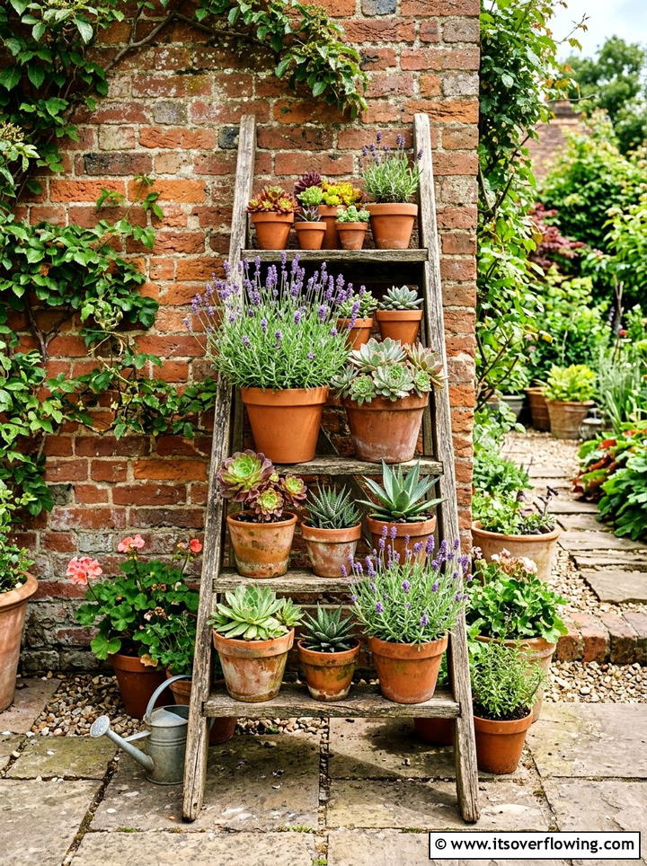 Wooden Ladder Plant Stand - 25 recycled garden ideas