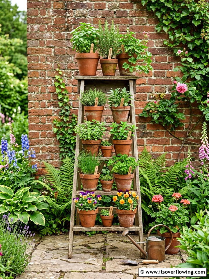 Wooden Ladder Plant Stand - 25 reusing old things ideas for flower garden