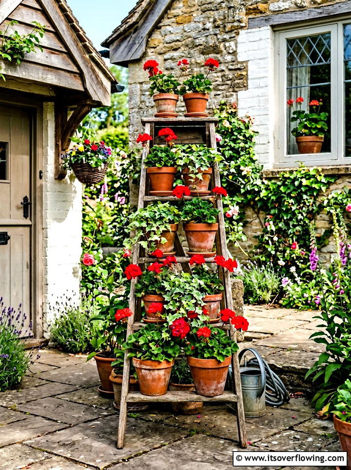 Wooden Ladder Plant Stand - 25 creative garden ideas on a budget