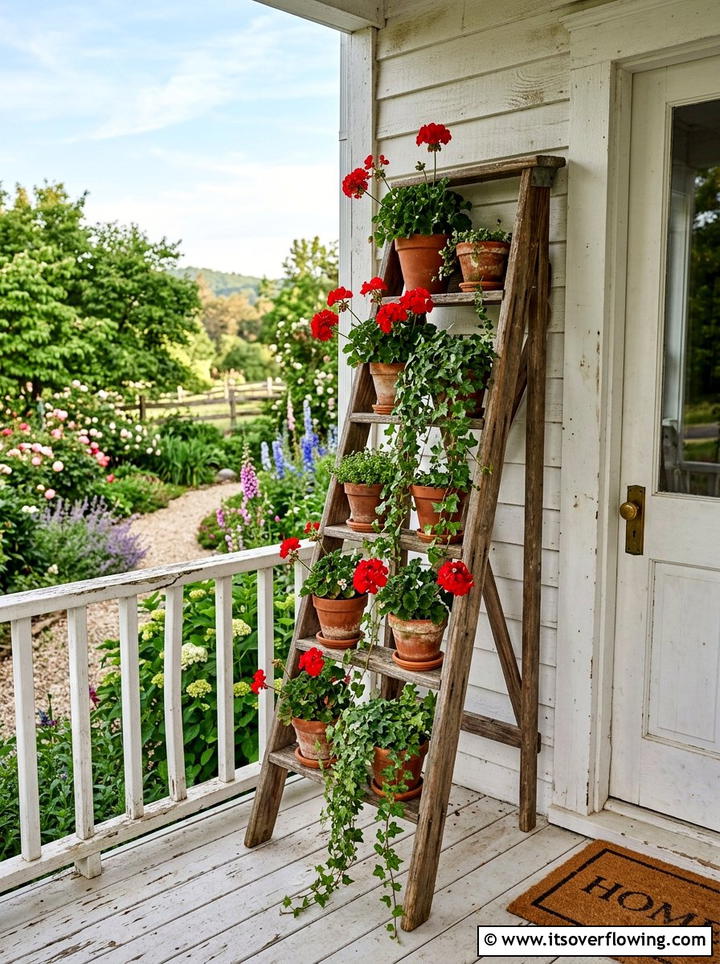 Wooden Ladder Planter - 25 reusing old things ideas for front yard