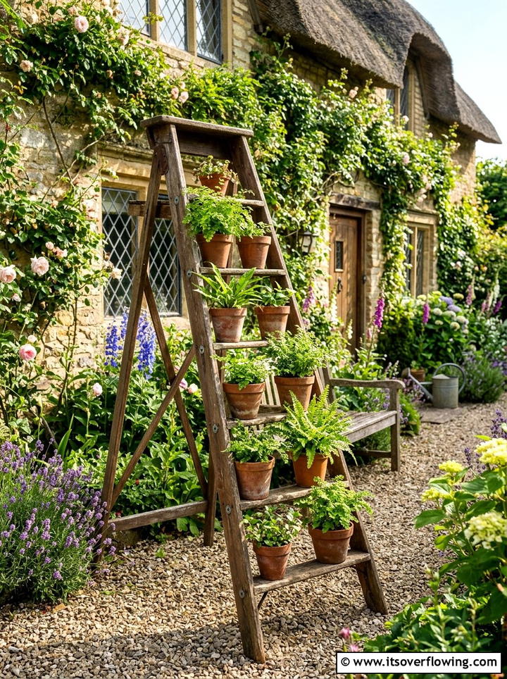 Wooden Ladder Shelf - 25 small garden ideas on a budget