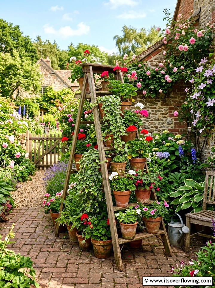 Wooden Ladder Shelf - 25 cheap garden ideas with vertical gardens