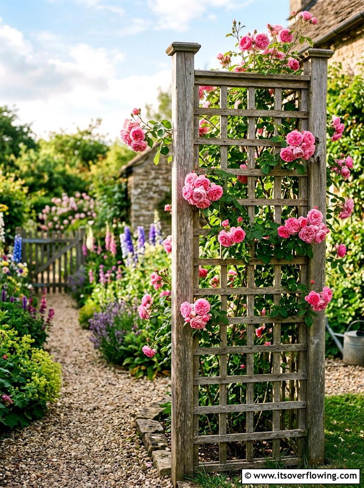 Wooden Lattice Trellis For Climbing Roses - 25 small garden ideas with trellis