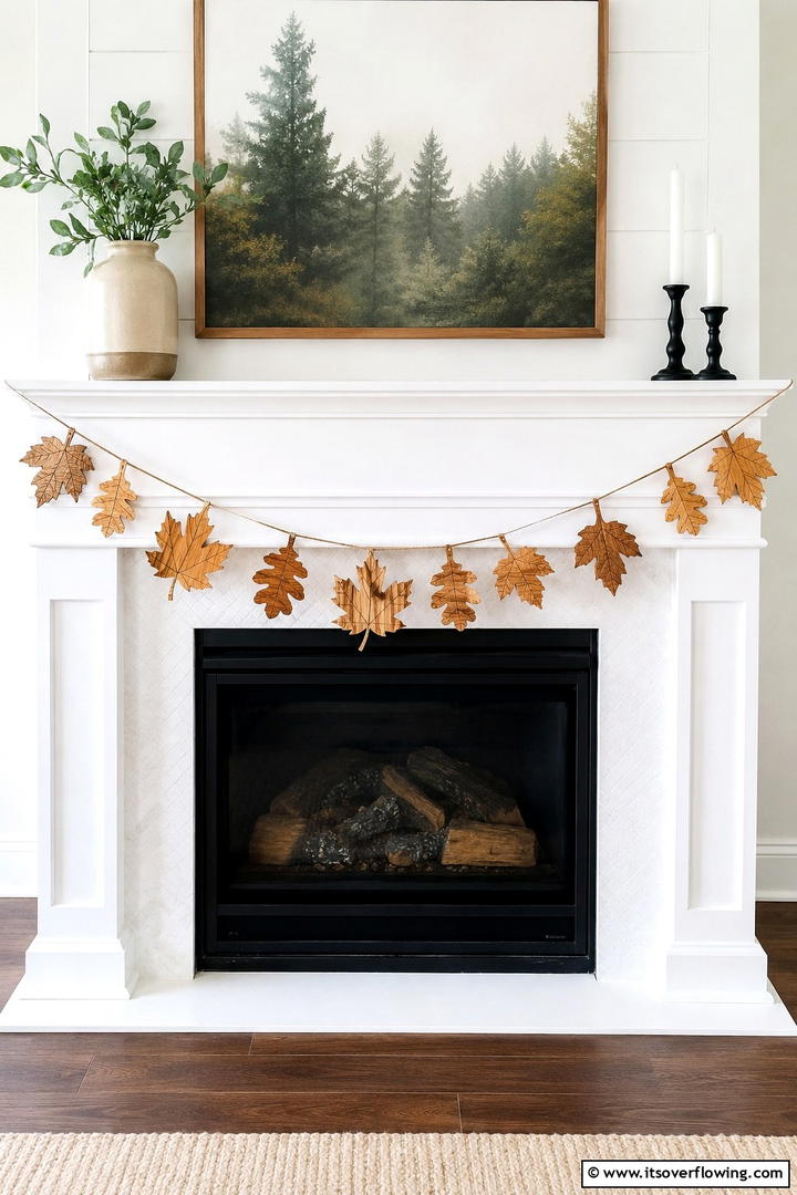 Wooden Leaf Garland with Natural Grain - 50 Wooden Fall Decor Ideas Roundup- Cozy Accents Galore