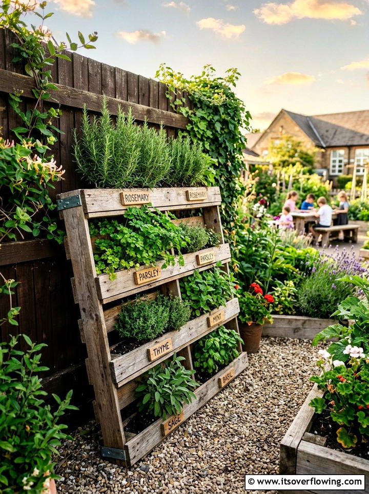 Wooden Pallet Herb Wall - 25 upcycled garden ideas for schools