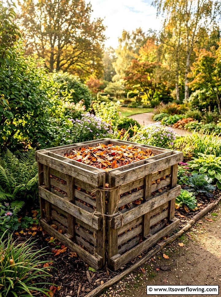 Wooden Pallet Leaf Bin - 25 recycled garden ideas with leaf mold bins