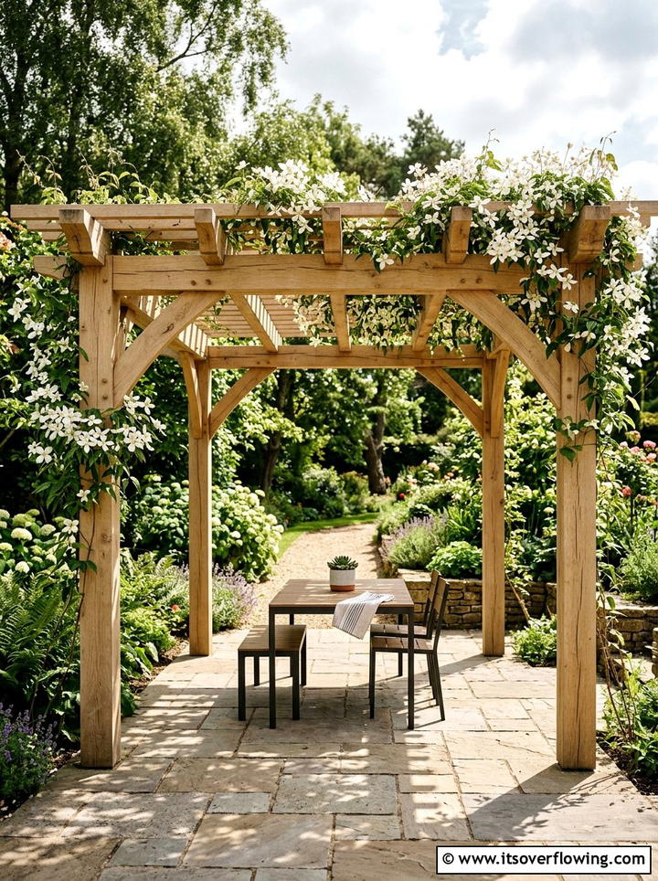 Wooden Pergola - 25 garden decor ideas with neutral tones