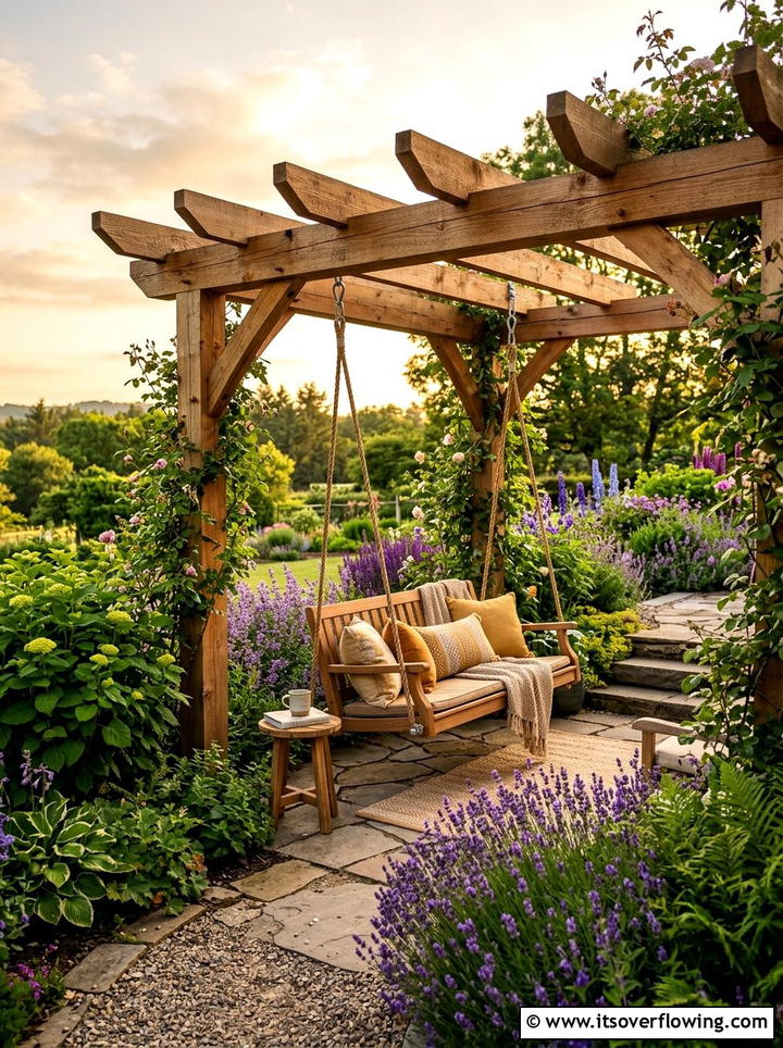 Wooden Pergola With Swing - 25 small garden ideas with pergola corner
